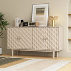 Buffet moderne à 4 portes avec portes à motifs convexes et 2 poignées argentées