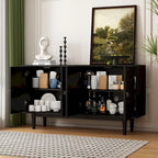 Buffet moderne à 4 portes avec portes à motifs convexes et 2 poignées argentées