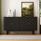 Buffet moderne à 4 portes avec portes à motifs convexes et 2 poignées argentées