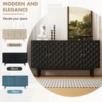 Buffet moderne à 4 portes avec portes à motifs convexes et 2 poignées argentées