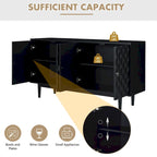 Buffet moderne à 4 portes avec portes à motifs convexes et 2 poignées argentées