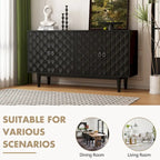 Buffet moderne à 4 portes avec portes à motifs convexes et 2 poignées argentées