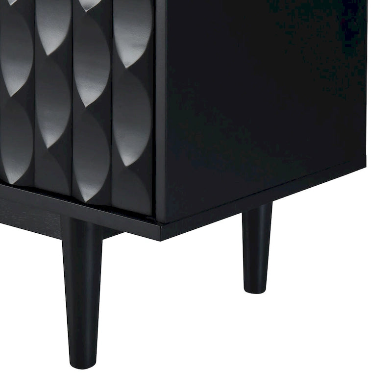 Buffet moderne à 4 portes avec portes à motifs convexes et 2 poignées argentées