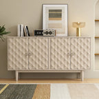 Buffet moderne à 4 portes avec portes à motifs convexes et 2 poignées argentées