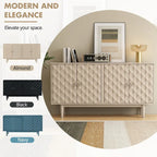 Buffet moderne à 4 portes avec portes à motifs convexes et 2 poignées argentées