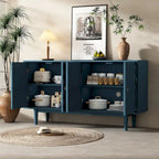 Buffet moderne à 4 portes avec portes à motifs convexes et 2 poignées argentées