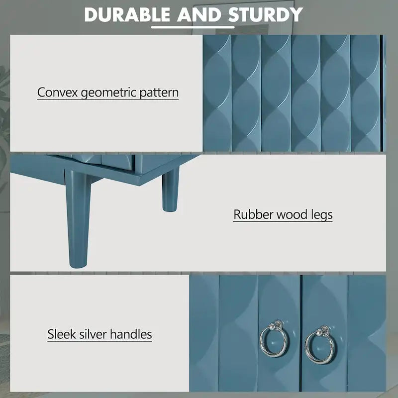 Buffet moderne à 4 portes avec portes à motifs convexes et 2 poignées argentées