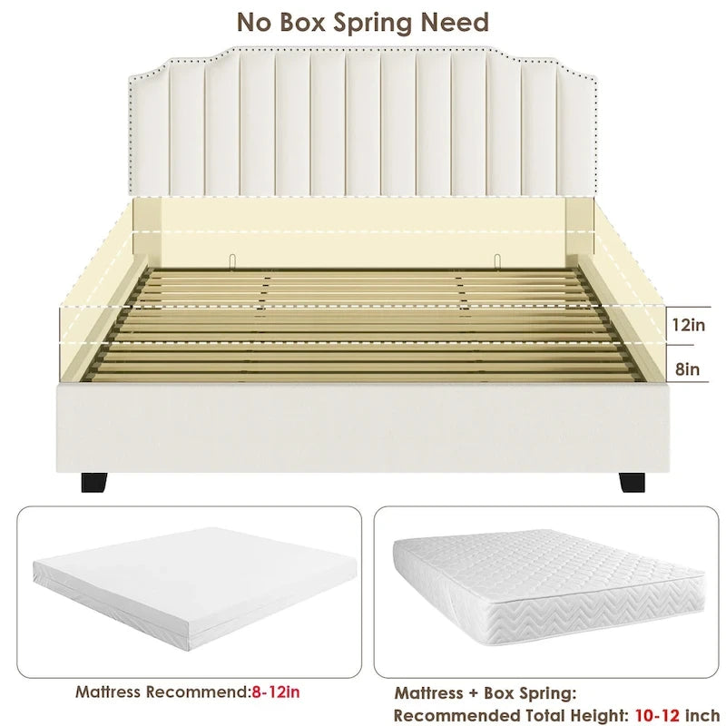 Lit plateforme de rangement capitonné en velours avec sommier relevable