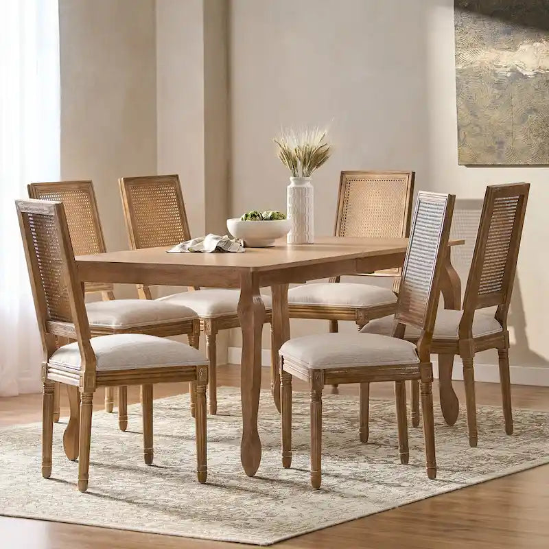 Ensemble de salle à manger extensible 7 pièces Regan en bois et cannage par Christopher Knight Home