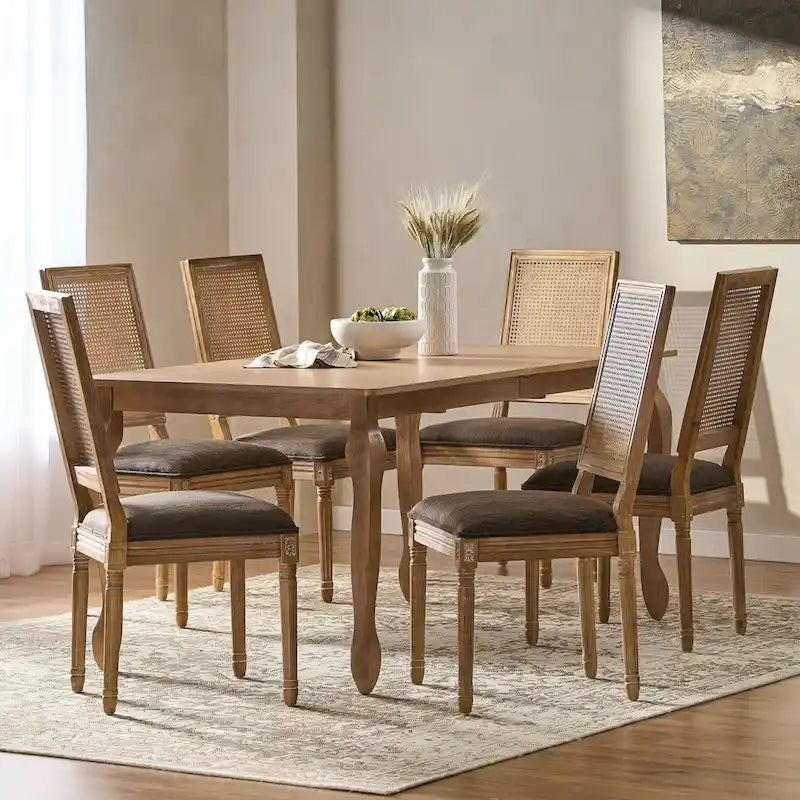 Ensemble de salle à manger extensible 7 pièces Regan en bois et cannage par Christopher Knight Home