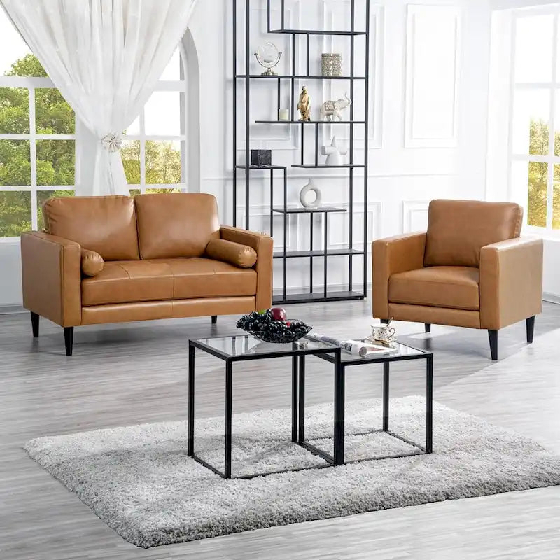 Canapé en cuir véritable du milieu du siècle