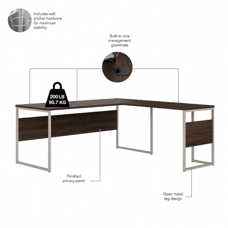 Bureau d'angle en L de 72L x 30P