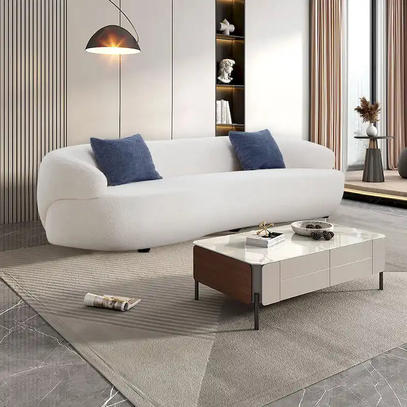 86.61in 3 Seater Modern Curved Upholstered Fabric Sofa Courch