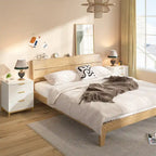 Tables de Chevet Blanches et Dorées pour Chambres, Tables de Nuit à Grain de Bois Clair avec 3 Tiroirs
