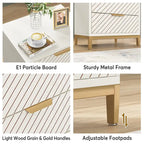 Tables de Chevet Blanches et Dorées pour Chambres, Tables de Nuit à Grain de Bois Clair avec 3 Tiroirs