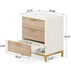 Tables de Chevet Blanches et Dorées pour Chambres, Tables de Nuit à Grain de Bois Clair avec 3 Tiroirs