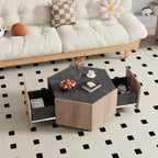 Table basse hexagonale rétro de jardin avec 2 tiroirs