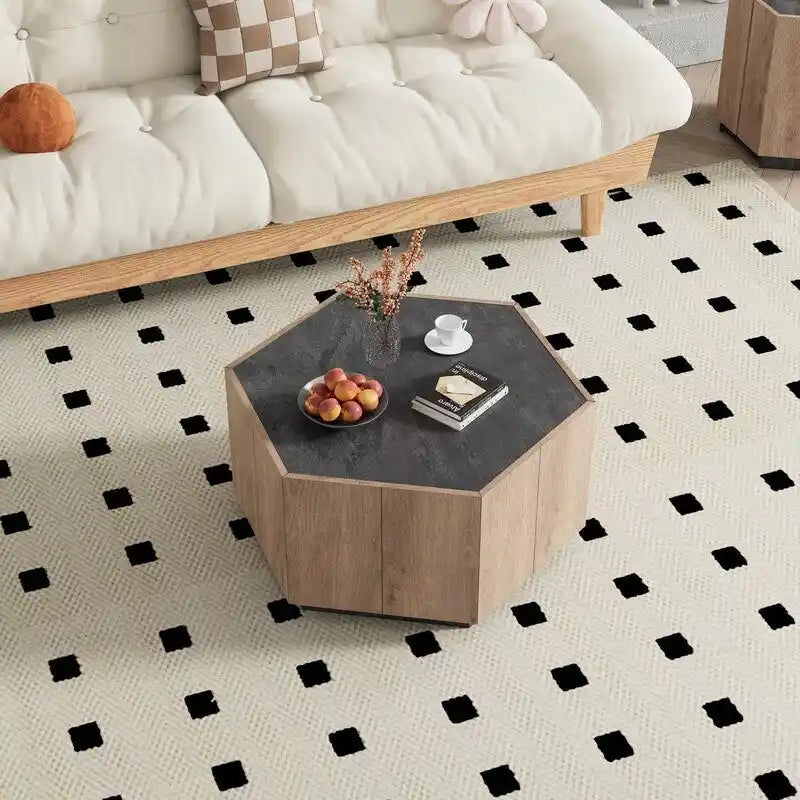 Table basse hexagonale rétro de jardin avec 2 tiroirs