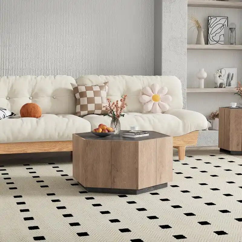 Table basse hexagonale rétro de jardin avec 2 tiroirs
