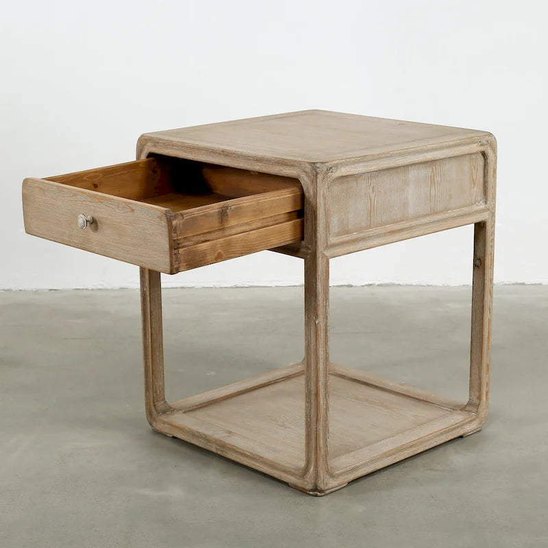 Table d'appoint carrée avec tiroir, 68,5 cm de hauteur, Blanc délavé