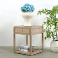 Table d'appoint carrée avec tiroir, 68,5 cm de hauteur, Blanc délavé