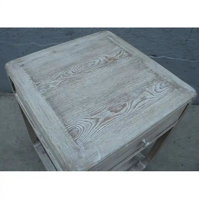 Table d'appoint carrée avec tiroir, 68,5 cm de hauteur, Blanc délavé