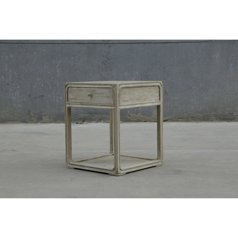Table d'appoint carrée avec tiroir, 68,5 cm de hauteur, Blanc délavé