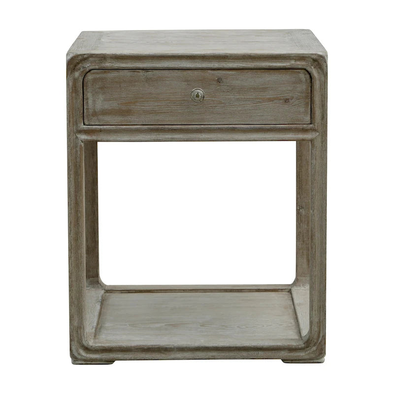 Table d'appoint carrée avec tiroir, 68,5 cm de hauteur, Blanc délavé