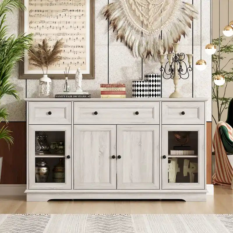 Meuble de buffet élégant imitation bois avec étagères réglables