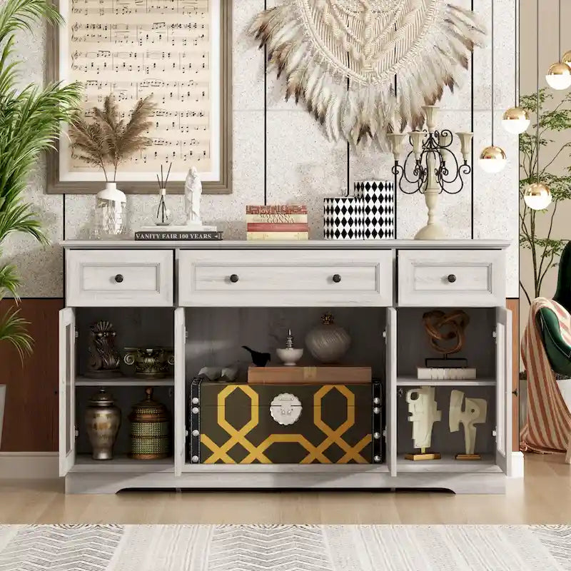 Meuble de buffet élégant imitation bois avec étagères réglables