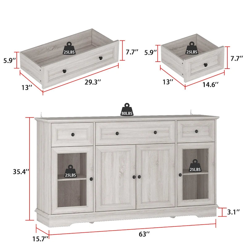 Meuble de buffet élégant imitation bois avec étagères réglables