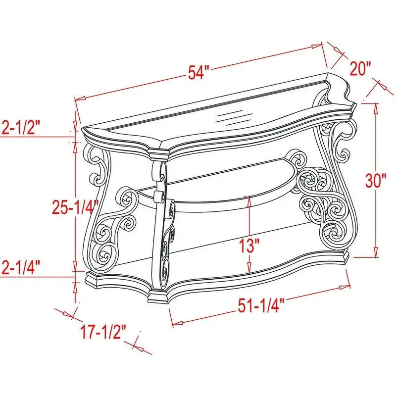 Console de style rétro avec plateau en verre trempé et étagère intermédiaire