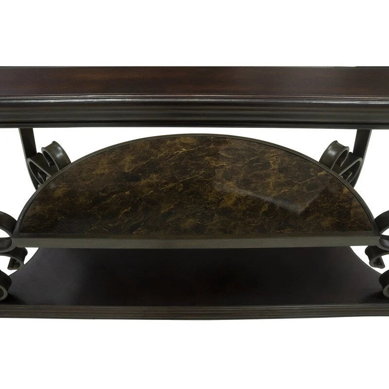 Console de style rétro avec plateau en verre trempé et étagère intermédiaire
