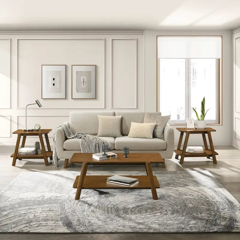 Table basse avec étagère en bois style Mid-Century