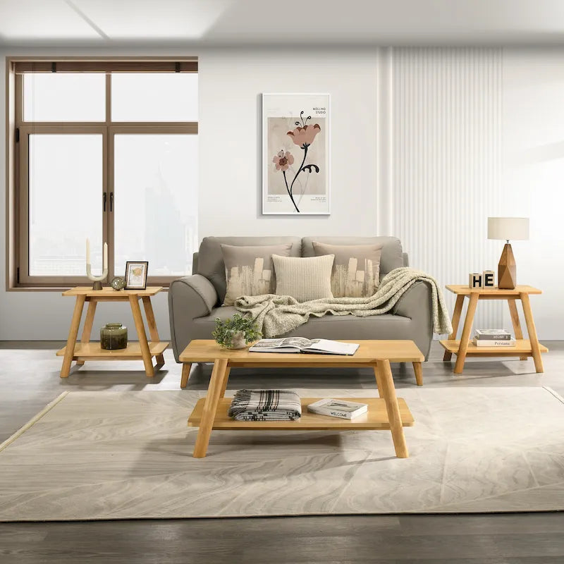 Table basse avec étagère en bois style Mid-Century