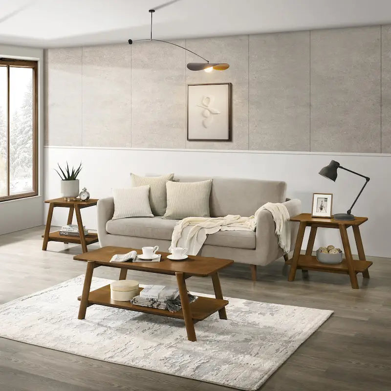 Table basse avec étagère en bois style Mid-Century