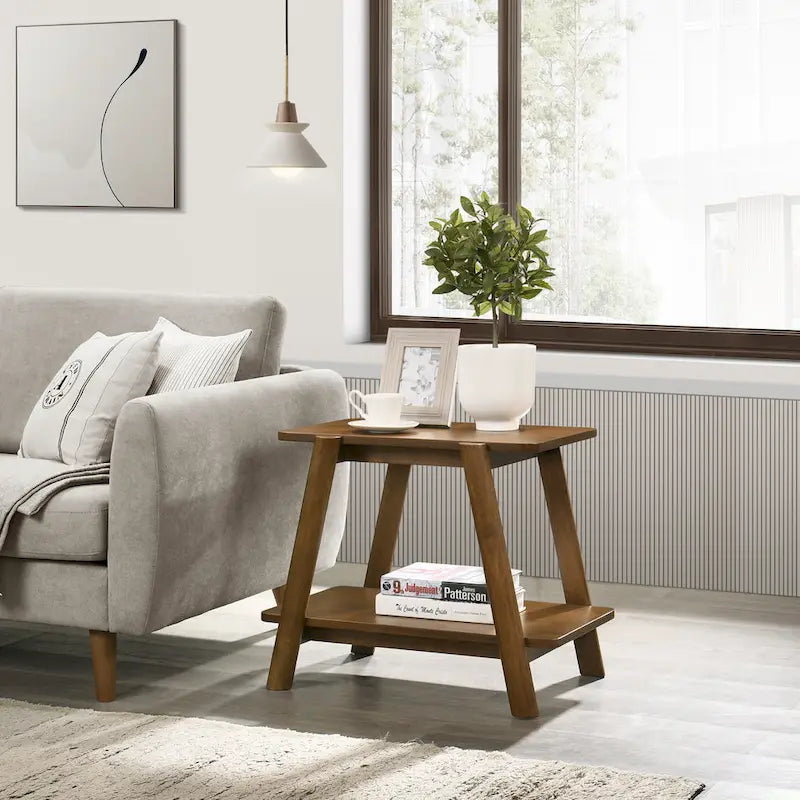 Table basse avec étagère en bois style Mid-Century