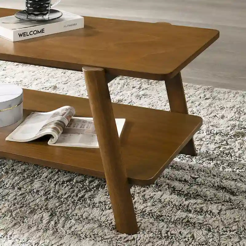Table basse avec étagère en bois style Mid-Century