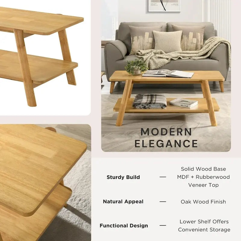Table basse avec étagère en bois style Mid-Century