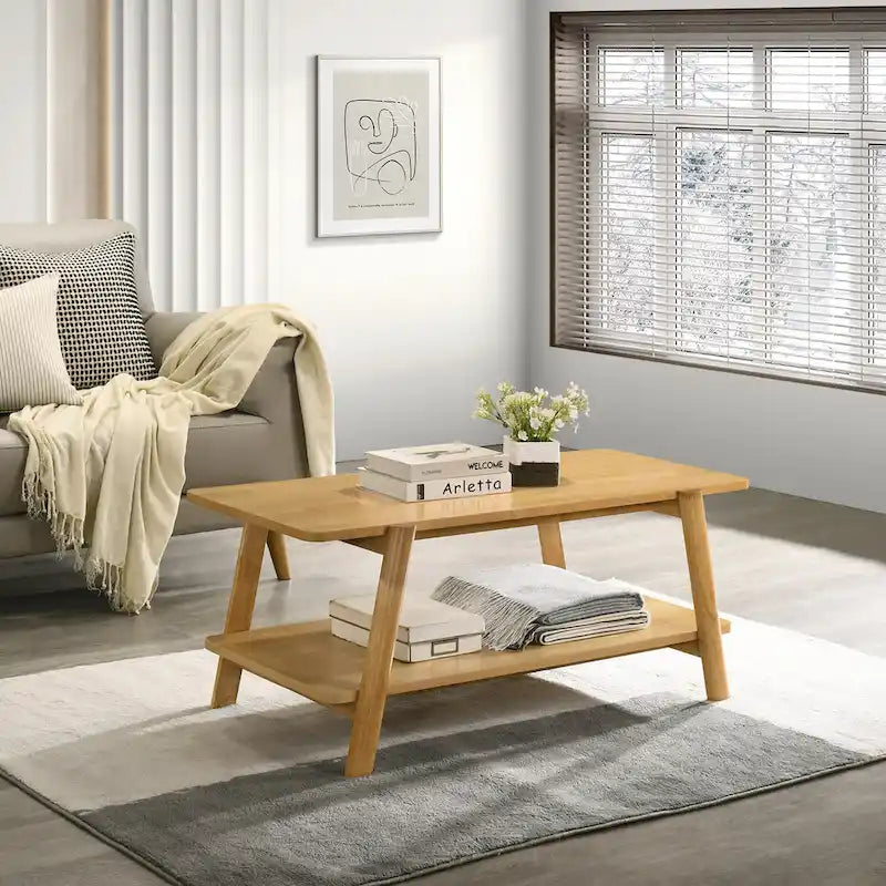 Table basse avec étagère en bois style Mid-Century