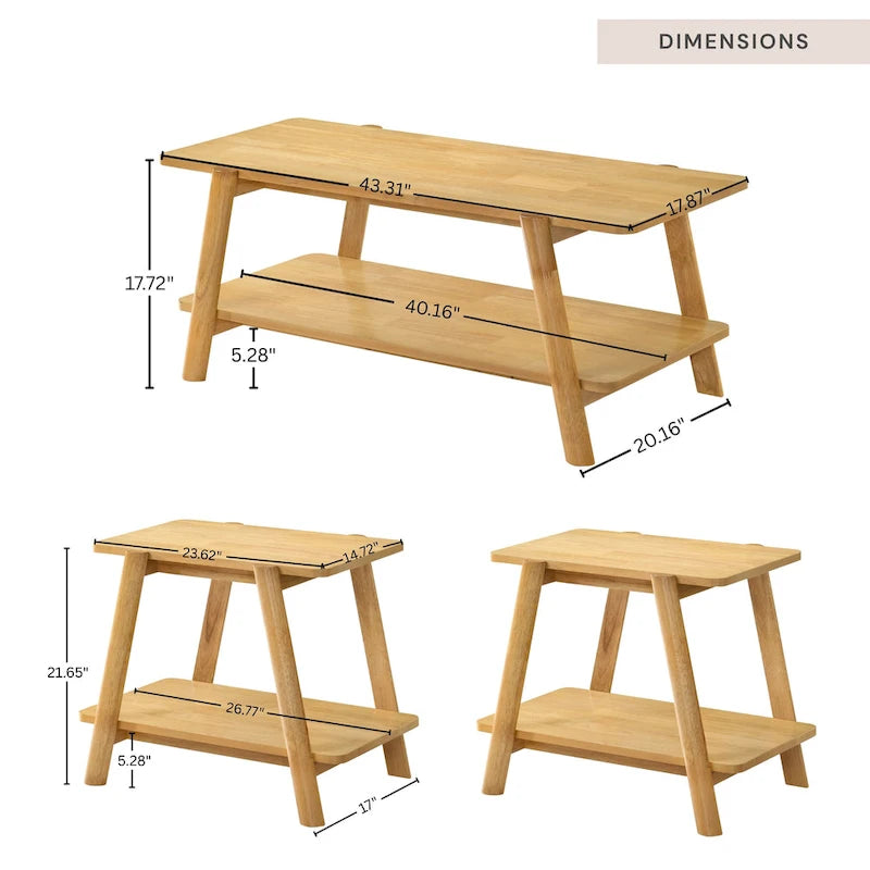 Table basse avec étagère en bois style Mid-Century