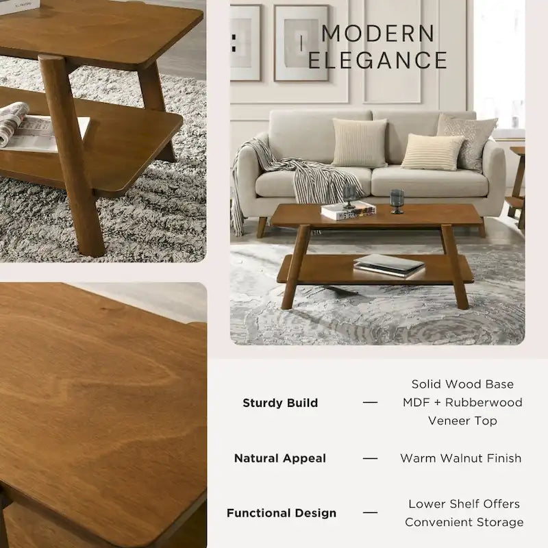 Table basse avec étagère en bois style Mid-Century