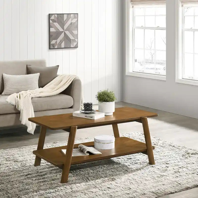 Table basse avec étagère en bois style Mid-Century