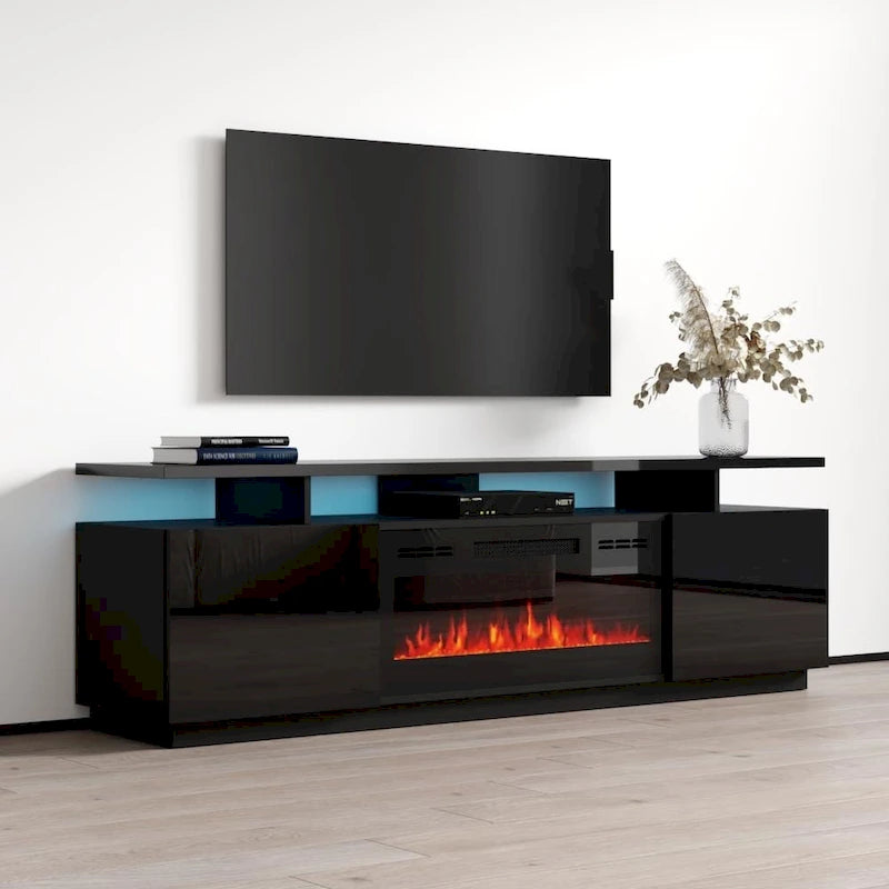 Meuble TV moderne avec insert de cheminée électrique