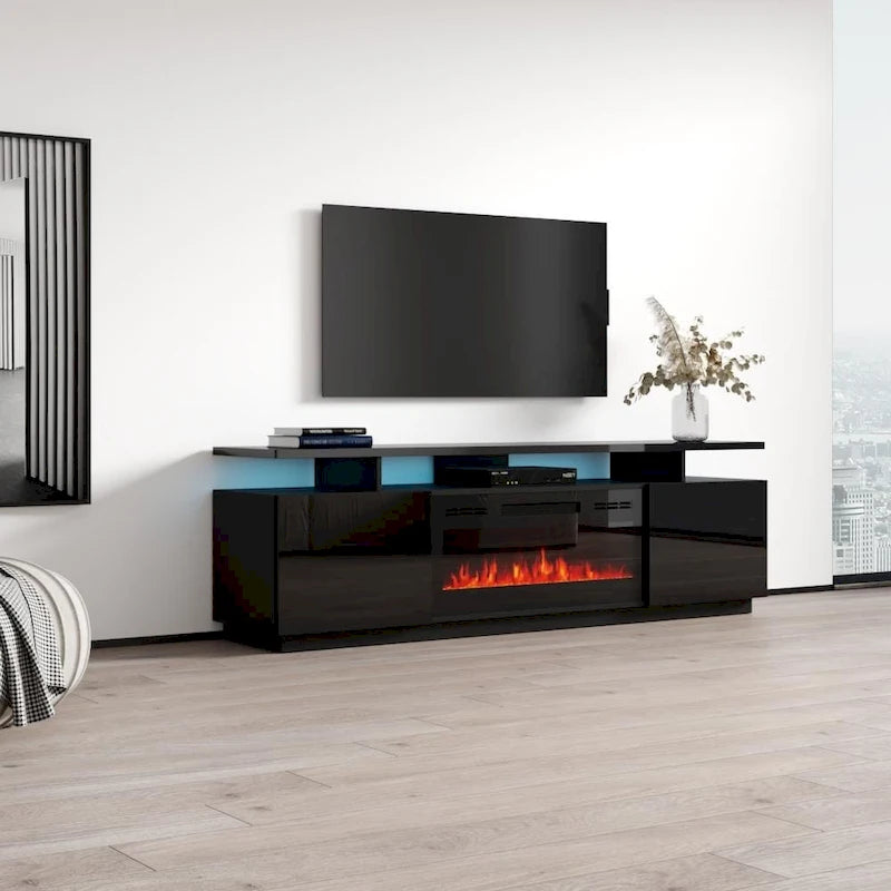 Meuble TV moderne avec insert de cheminée électrique