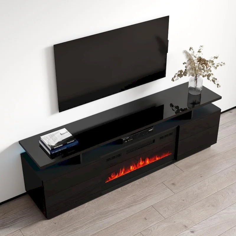 Meuble TV moderne avec insert de cheminée électrique