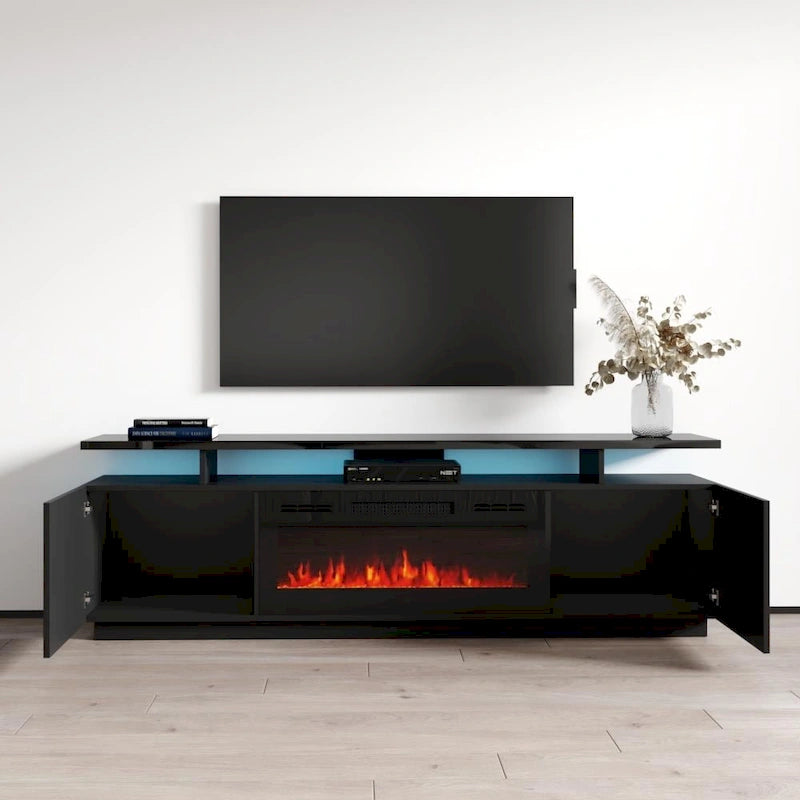 Meuble TV moderne avec insert de cheminée électrique