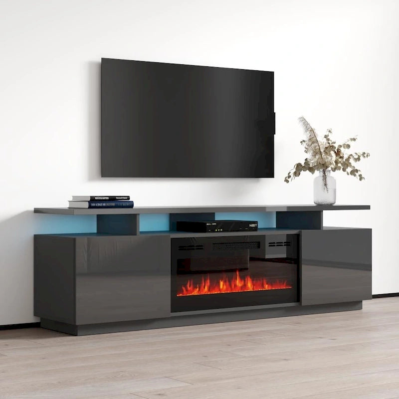 Meuble TV moderne avec insert de cheminée électrique
