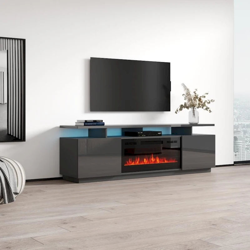 Meuble TV moderne avec insert de cheminée électrique