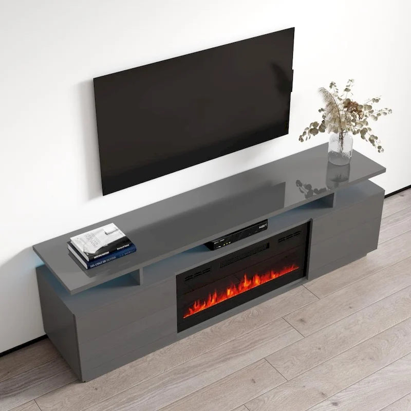 Meuble TV moderne avec insert de cheminée électrique